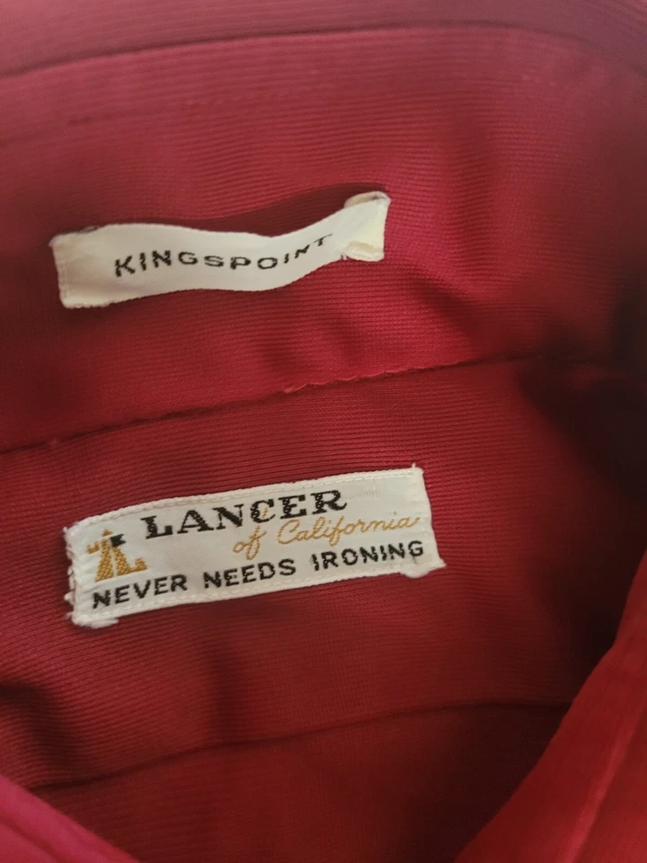 70s Lancer Kingspoint California Mens Burgundy Long Sleeve Flip Cuff Shirt Sz M - Image 4 of 4