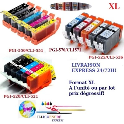 Cartouches compatibles pour Canon Pixma MG5100 MG5120 MG5170, MG5220 PGI CLI 570 - Photo 1/4
