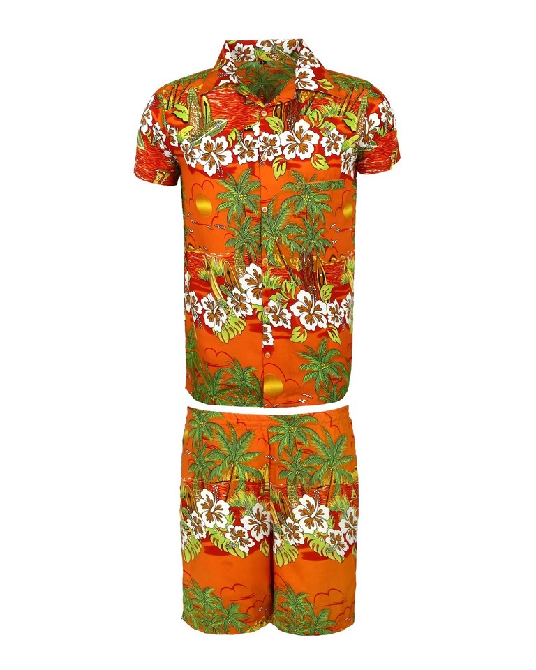 Set Hawaiano Uomo - Camicia E Pantaloncini Tropicali Floreali, Morbidi E Traspiranti, Perfetti Per Vacanze, Feste E Spiaggia - copertina