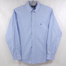 Ralph Lauren Classic Fit Blue Plaid Cotton L/S Button Down Pony Shirt Mens 17