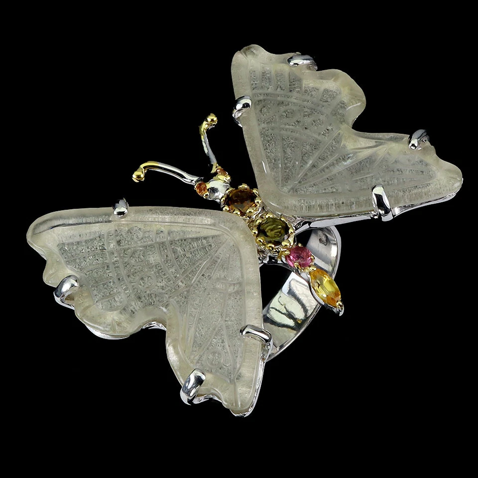 Anillo de plata de ley 925 tallado en cuarzo limón hecho a mano joyas de piedras preciosas talla 8 Foto 2 de 4