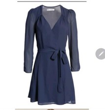 Reformation ☆Murietta Navy Chiffon  Wrap Mini Dress 3/4 Sleeve Chiffon Mini $248