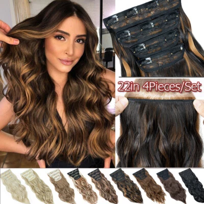 S-NOILITE Full Head Clip in Hair Extensions Long Thick 100% Natural As Human 4PCS Balayage