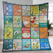 Dr.Seuss Books Quilt, Dr. Seuss Books Quilt, Dr Seuss Cat in the Hat Blankets