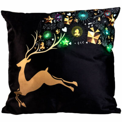 infactory Deko-Weihnachtskissen ''Rentier'' mit LEDs, Batteriebetrieb, 45 x 45 cm