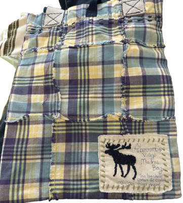 Patchwork Tote Shoulder Strap Book Bag Yellow/Blue/Green Plaid/Moose abercrombi?