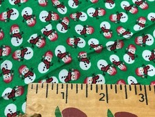 Fat Quarter 18" x 22" 100 Cotton - Small Snowman on Green - Christmas Fabric