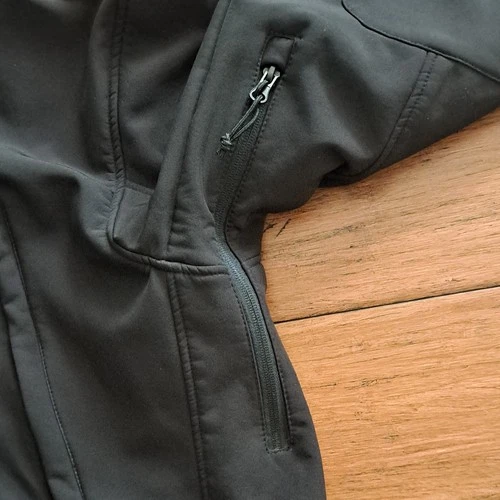 Men's Black SA Co. Softshell Jacket L Full Zip Hood Stand Collar Zipper Pockets image 7