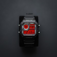 Image of Black CASIO AE1200 Watch - Custom Red Filter. Brand New with Box and Papers