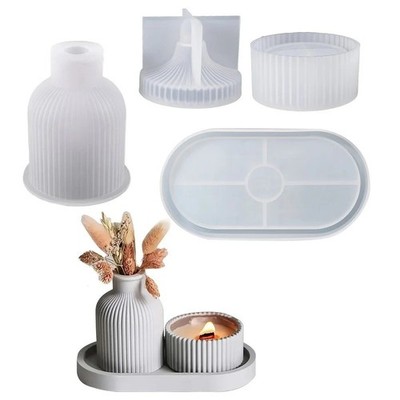 4Pcs Silicone Molds Oval Tray Mold, Vase Mold, Jar Mold for Resin Plaster Cement