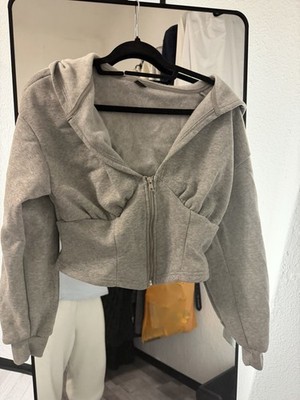 SHEIN ladies cropped hoodie jersey grey size S zip up