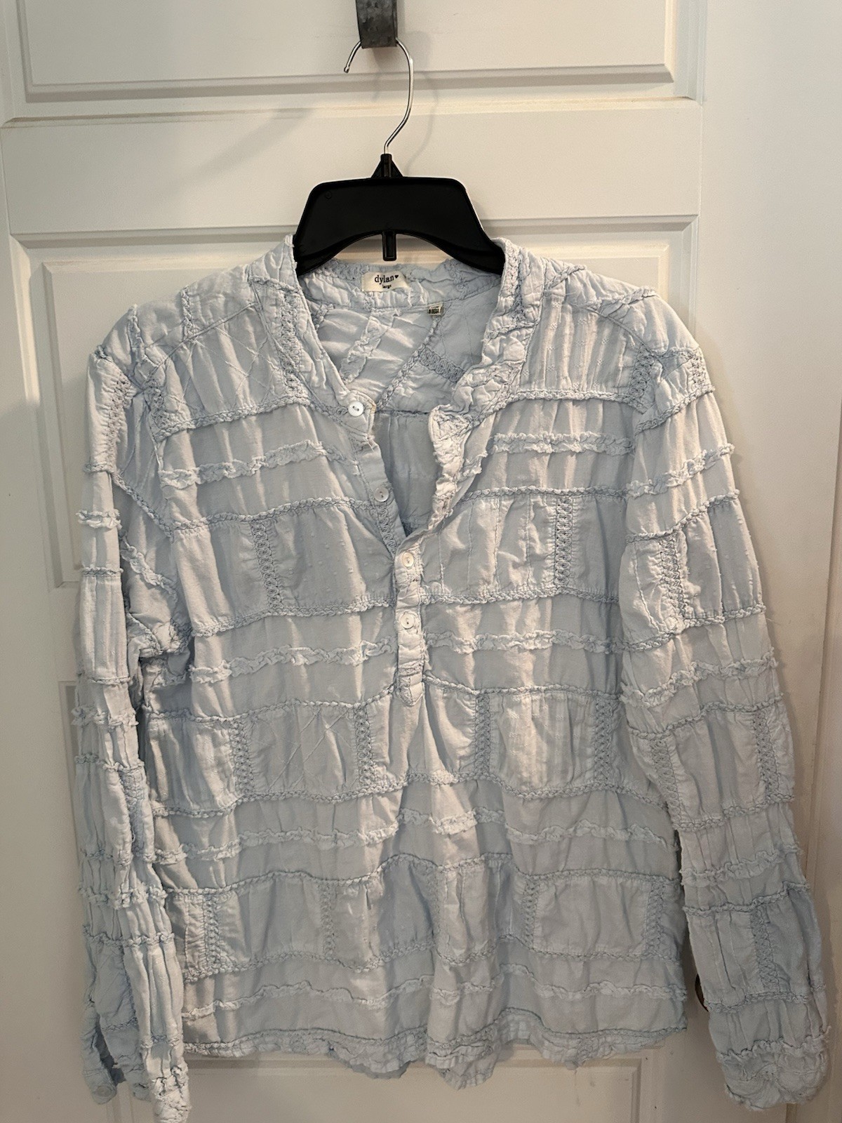 Dylan Light - Blue Textured Patchwork Button Up B… - image 1