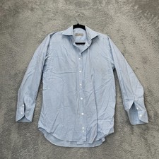 Canali Shirt Mens 38 Blue Dress Tattersall Check Cotton Formal Oxford Button Up