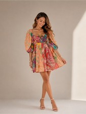 NWOT - Zimmermann Linen Midi Orange Floral Dress, Size XS