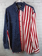 VTG Rough Rider Mens American Flag Western Button Down Shirt Made In USA! Sz. L