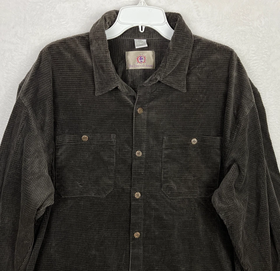 Camisa masculina de veludo The Territory Ahead 2XL com botões manga longa bolso trabalho - Imagem 3 de 4