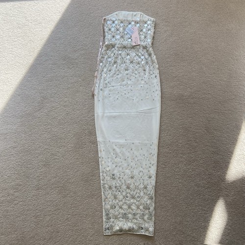 BNWT Oh Polly Alcyone Ivory White Hand Embellished Bandeau Corset Maxi Dress UK6 - Bild 2 von 8