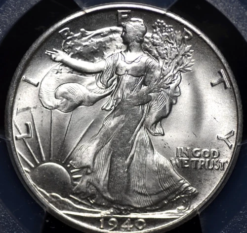 1940 S WALKING LIBERTY HALF DOLLAR PCGS MS 64 FROSTED SILVER SATIN LUSTER, QUITE