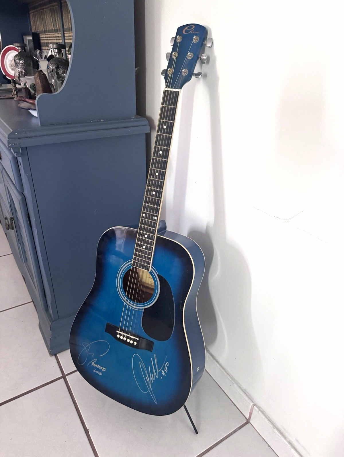 Jeff Beck/Eric Clapton Autographed Blue Eleca Acoustic Guitar