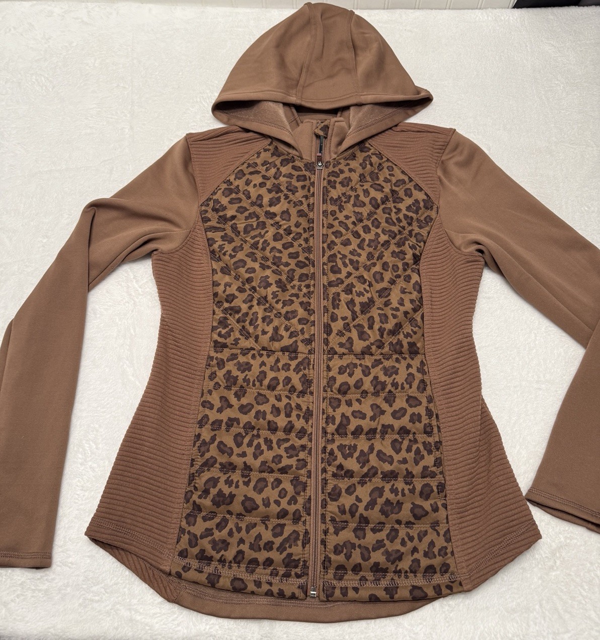 TEK GEAR SZ M Leopard Zip Front Jacket athleisure leisure comfy hooded cuffins