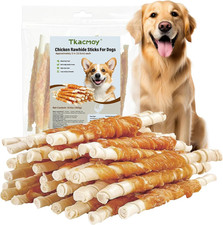 Chicken Wrapped Rawhide Dog Chews, All-Natural Long-Lasting Twist Sticks, 5 Inch