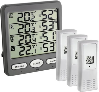 TFA Dostmann Funk-Thermo-Hygrometer Klima-Monitor 3 Sender Luftfeuchtigkeit
