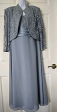 R  M Richards Blue 2 Pc Mother Of Bride/Groom Bolero Jacket/Long Dress Sz 16