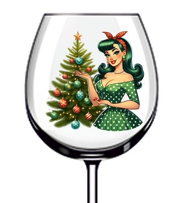 12x Weihnachten Vintage Pin Up Girl Vinyl Aufkleber Abziehbild Becher Weinglas Flasche