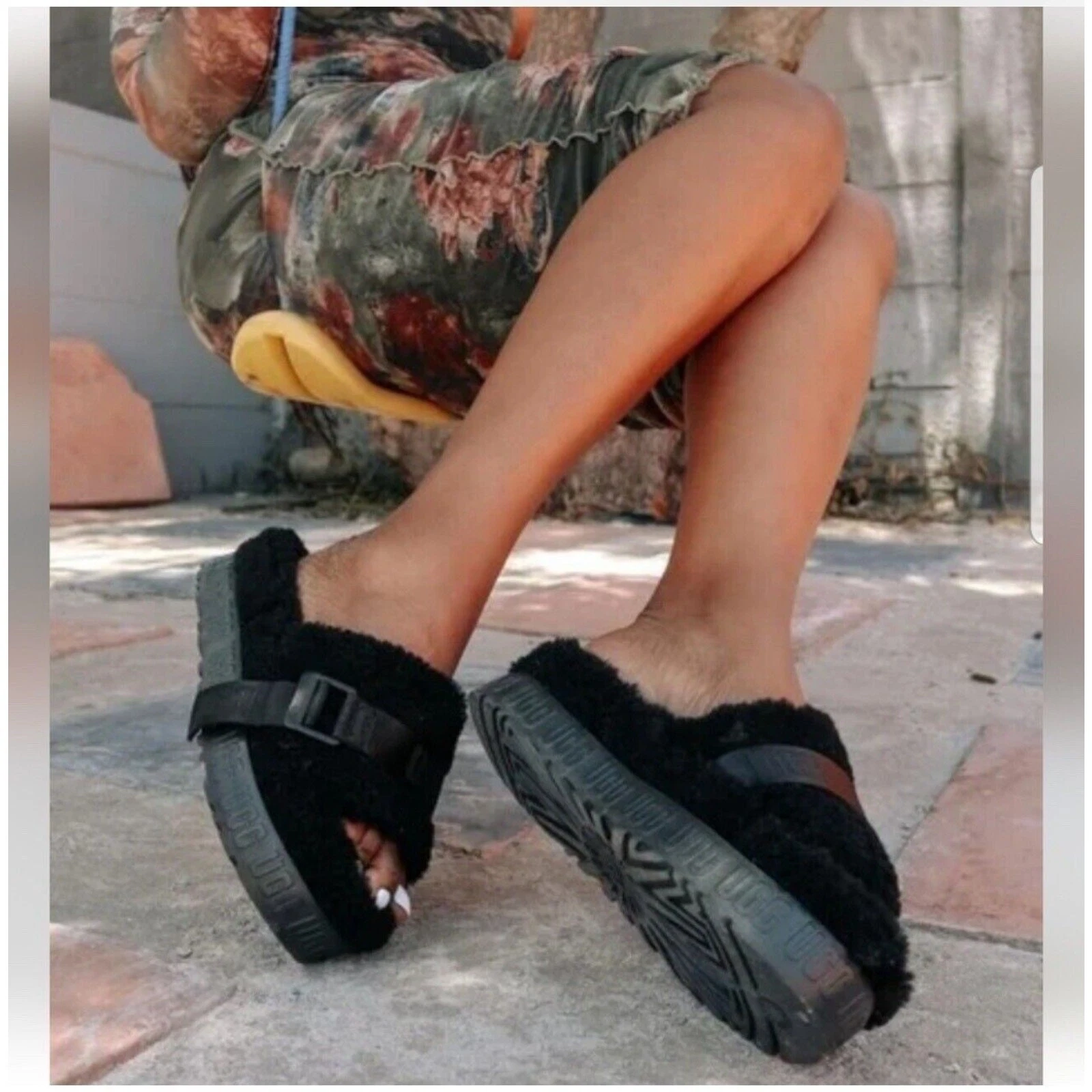 Ugg Australia scarpe sandali donna neri soffici plateau taglia 11