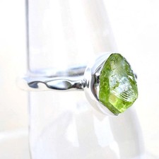 Natural Raw Peridot Stack Ring 925 Sterling Silver Peridot Birthstone Ring-RR156