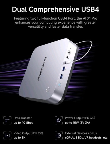 MINISFORUM AI X1 Pro-370 (64GB+1TB SSD) Mini Gaming PC AMD Ryzen AI 9 HX 370 - Bild 2 von 6