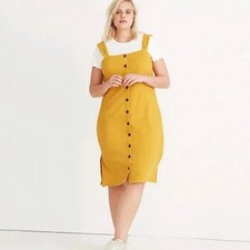 Madewell Button Front Textured Cotton Blend Midi Dress In Marigold, Size XL
