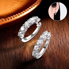3mm D/VVS1 Round Cut Real Moissanite Hoop Earrings for Women 925 Sterling Silver