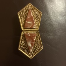 VTG Czech Art Deco Belt Buckle 2pc Marble Looking Stone Made In Czechoslovakia
