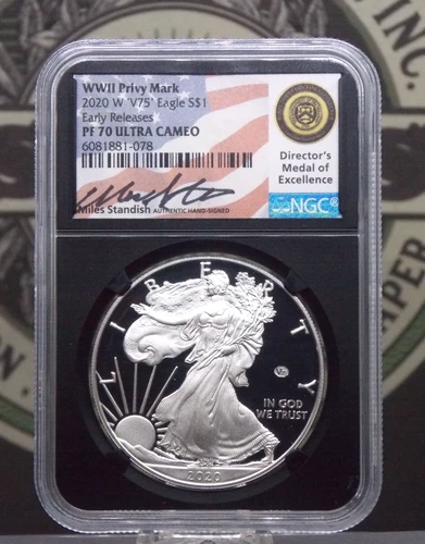 2020 "W" Proof American SILVER Eagle *V75* Privy $1 NGC PF70 UC #078 *STANDISH*