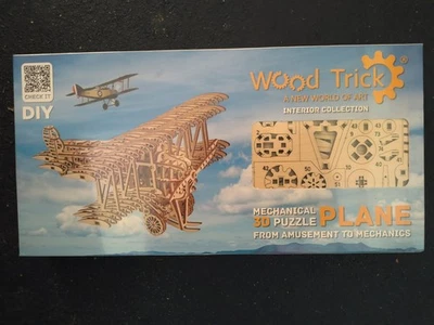 Wood Trick Bi-Plane Toy Kit 3D Wooden Puzzle Mechanical Model Plane New Sealed - Image 1 of 2