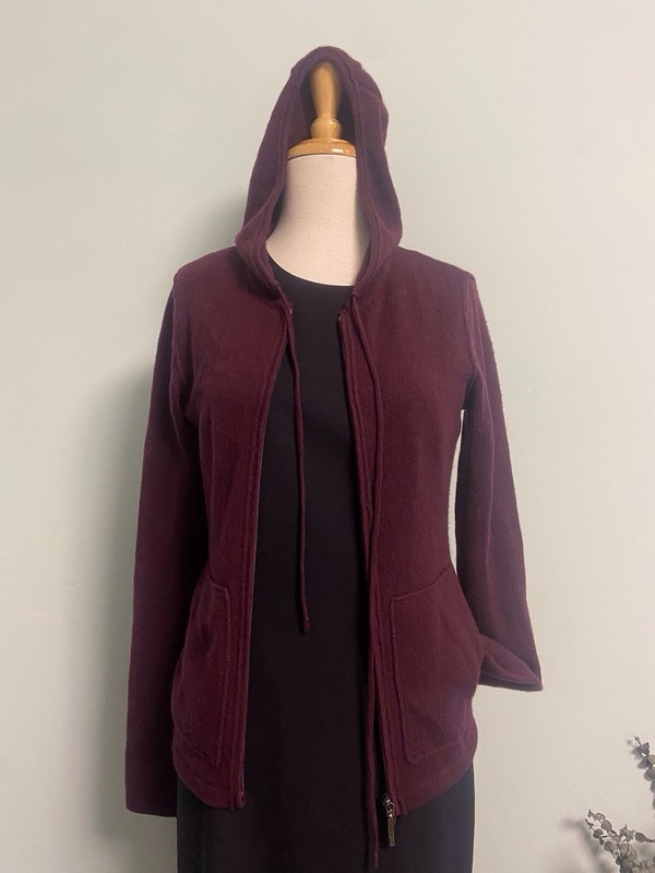 Magaschoni Cashmere Zipper Hoodie Lg Pockets Burgundy Small Pre-Owned