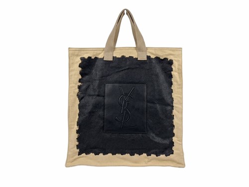 Yves Saint Laurent Rive Gauche Canvas Tote Bag Logo Beige Japan