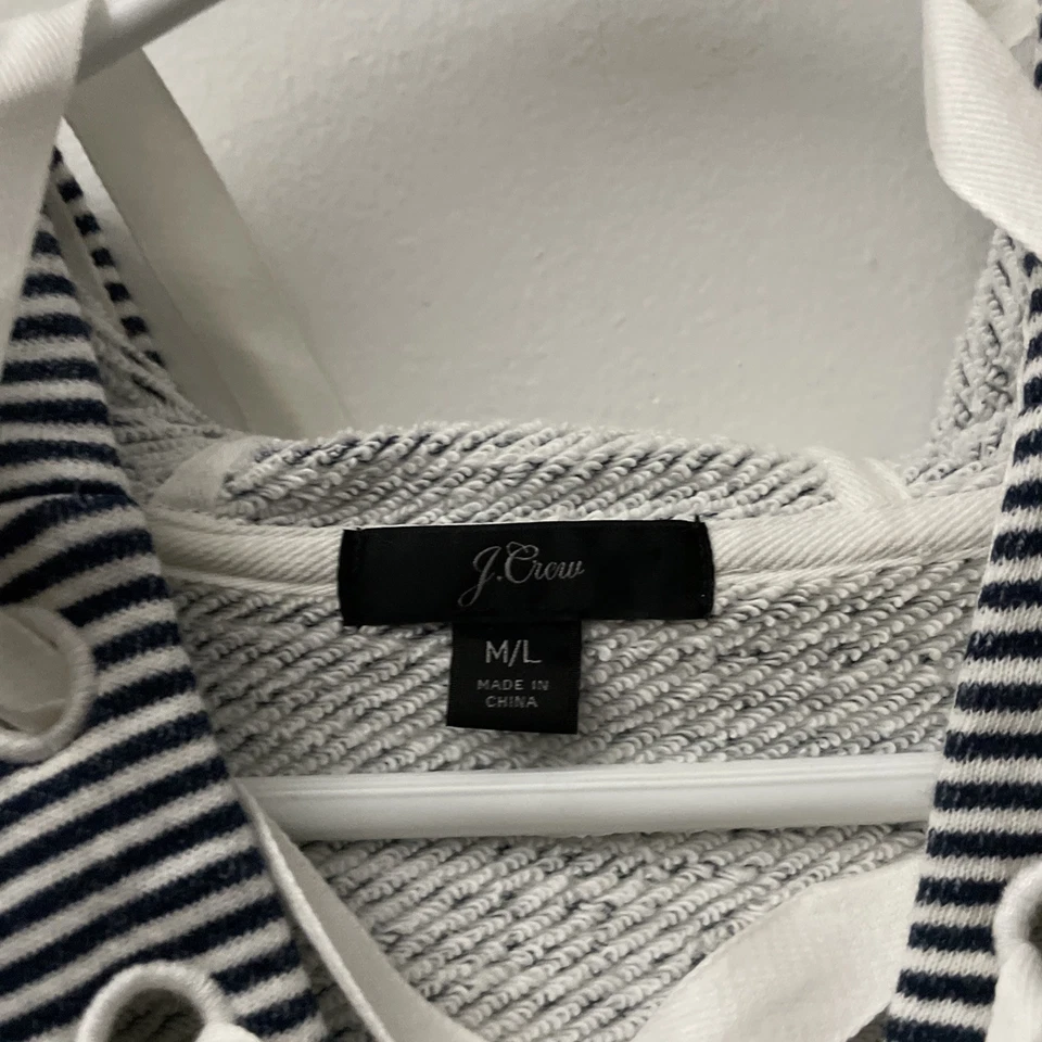 Top túnica a rayas blanco marino talla M/L J Crew para mujer con capucha ojal con cordones Foto 2 de 4