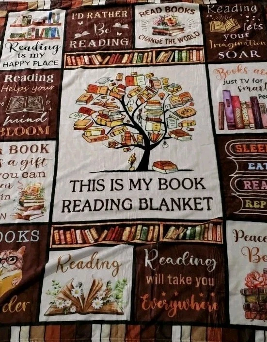 "This Is My Reading Blanket " Soft Plush 50x60 Brown Tan Throw Blanket Book Love - Image 2 of 4