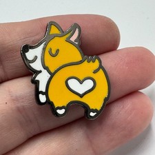 Corgi Dog Butt Heart Lapel Pin Yellow White Cute Animal Enamel
