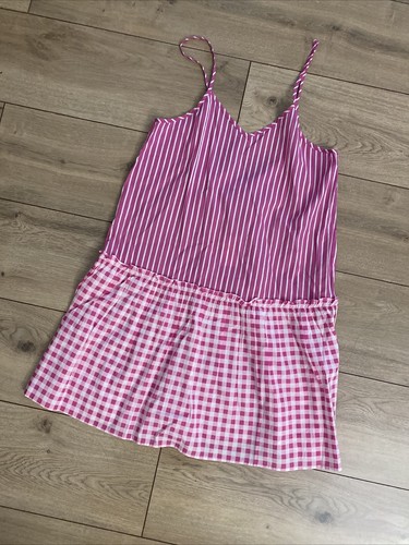 NWT J Crew Pink White Stripe Gingham Swim Coverup Sundress Size XS -S - Picture 2 of 14