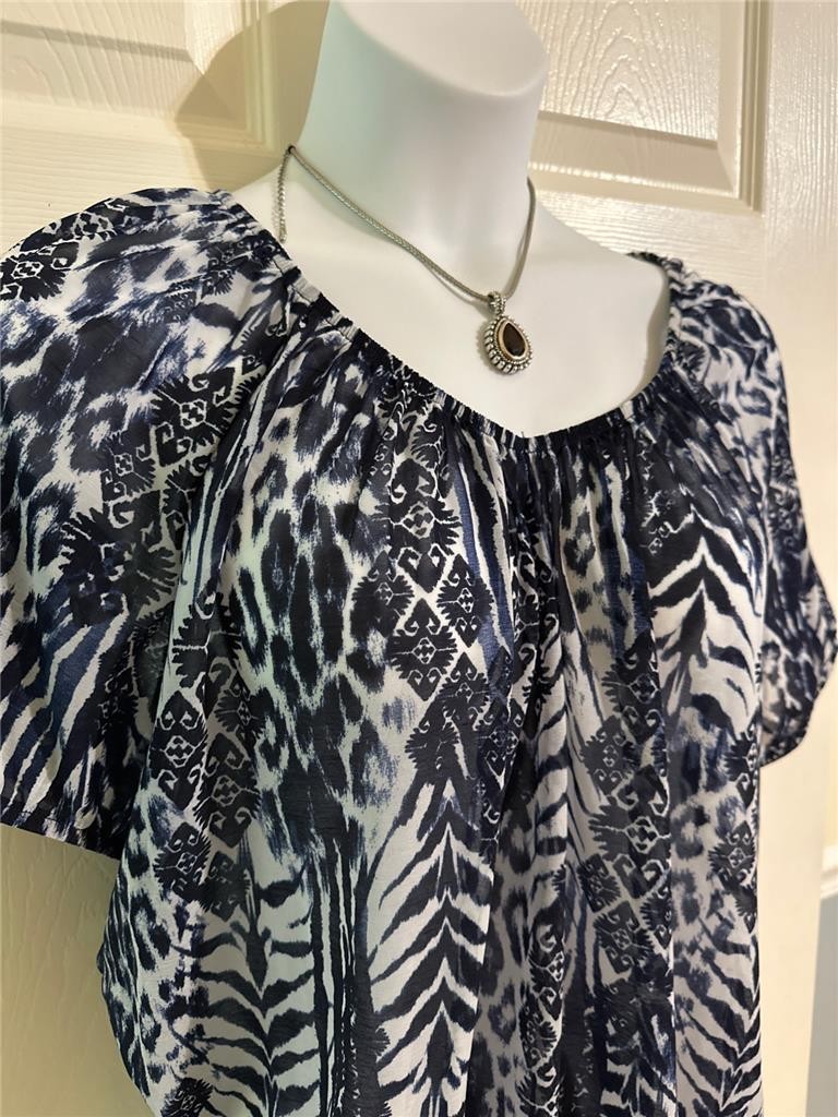 INC International Concepts Navy Gathered Polyester Blouse Shirt 2X