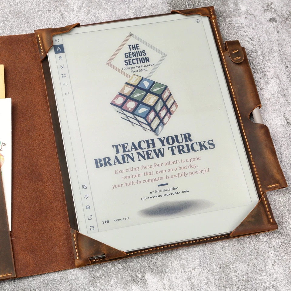 Genuine All Leather folio case cover with Pen Holder for reMarkable Paper Pro - Image 4 of 4