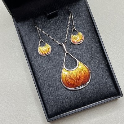 ORTAK Element Fire Collection schottisches Sterlingsilber Emaille Halskette Ohrringe