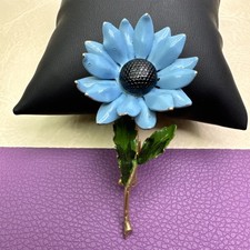Flower Brooch Enamel Blue Two Layers of Petals 2.75"
