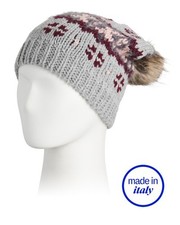 Crochet Beanie With Faux Fur Pom - Stil Estro - Made In Italy - Multi Color