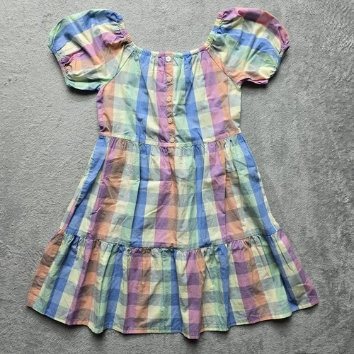 Gap Kids Dress XL 12 Pastel Plaid Short Puff Sleeve Easter Preppy Spring New