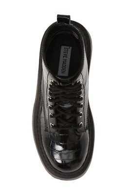 Steve Madden Black Croc PU Platform Combat Boots - Main Image