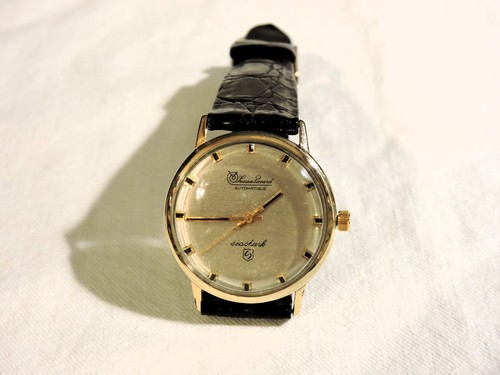Vintage 14K Gold CASE Lucien Piccard Seashark Automatique 10K GG Buckle SO NICE!